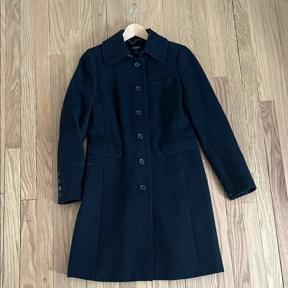 J. Crew Black Wool-blend Tailored Lady Day Top Coat Knee-Length